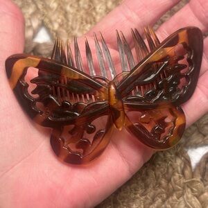 Vintage faux tortoise shell butterfly hair comb/barette